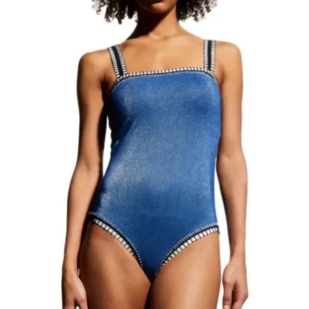 Platinum Swimwear PQ Eclipse Crochet Trim One Piece Swimsuit Sz M Metallic NWT